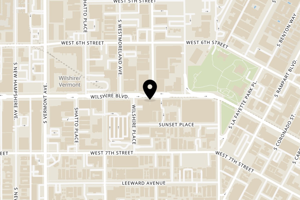 Map showing the location of Arag Mongolian on 3012 Wilshire Blvd in Los Angeles